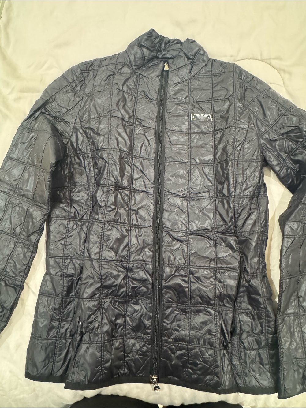 Emporio Armani Women’s Lightweight Quilted Hourglass Black Puffer with Zip Front